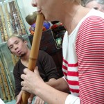 Lauren playing an Edo Period shakuhachi at Shimura Zenpo's shakuhachi museum in Osaka