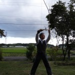 Taro Miura demonstrating Kyudo, Japanese archery